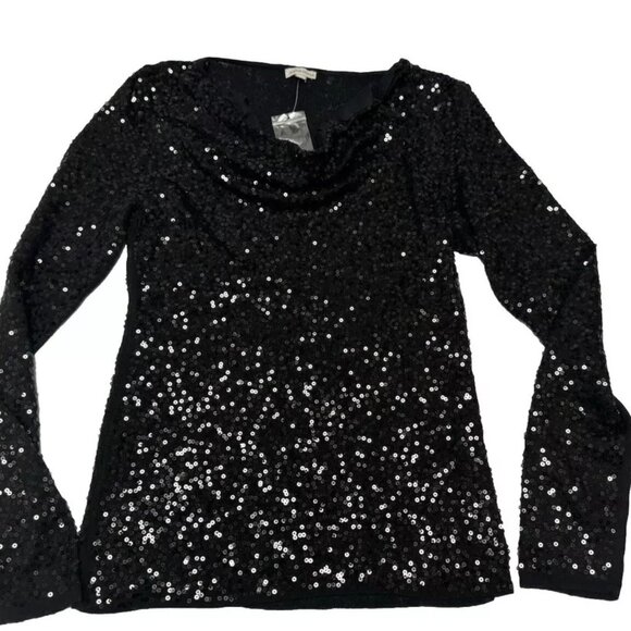 NWT BOSTON PROPER Sequin Drape Neck Top size M - Picture 1 of 3